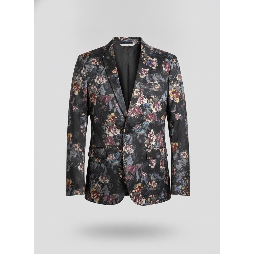 ASOS Floral Print Blazer Jacket Black Multi Color Tailored Single Button US 40 R